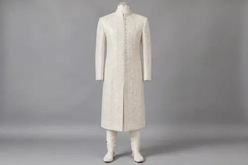 Ivory Mirror Work Sherwani – Men's Ivory Mirror Work Festive Sherwani + Churidar | Custom Tailored