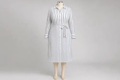 White Stripe Shirt Dress – White and Navy Stripe Midi Shirt Dress | Custom Tailored