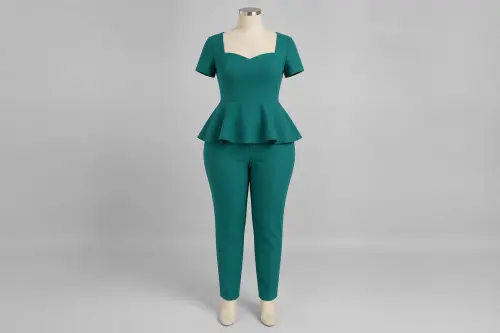 Teal Peplum Pencil Co-ord – Teal Peplum Top with Pencil Pants | Custom Tailored
