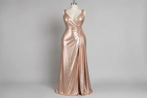 Rose Gold Reception Gown – Rose Gold Metallic Floor-Length Gown | Custom Tailored