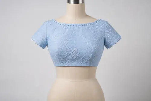 Powder Blue Chikankari Boat Neck Blouse – Cotton Mul Designer Blouse with Lucknowi Work | Custom Tailored