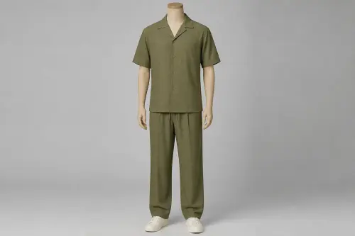 Olive Half-Sleeve Cuban Loose Pant Co-ord – Men's Olive Cuban Shirt + Loose Pants | Custom Tailored