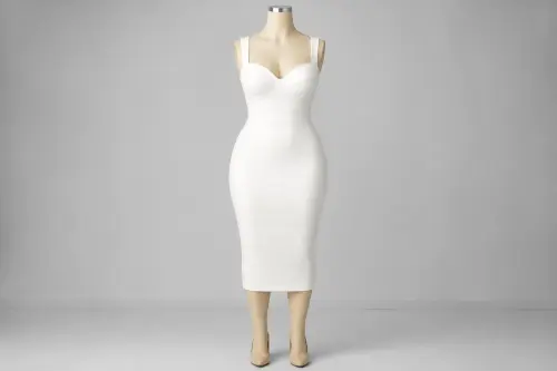 White Crepe Bodycon Dress – White Stretch Crepe Bodycon Midi | Custom Tailored