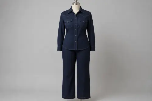 Navy Poplin Shirt Trouser Co-ord – Navy Cotton Poplin Shirt with Trousers | Custom Tailored