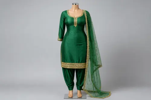 Emerald Gota Patti Salwar Kameez – Green Silk Kameez with Gold Gota Borders | Custom Tailored