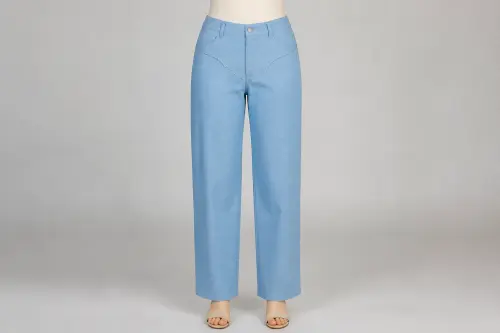 Sky Blue Chambray Straight Trousers – Sky Blue Chambray Western Pants | Custom Tailored