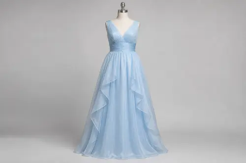 Sky Blue Organza Gown – Sky Blue Organza Floor-Length Gown | Custom Tailored