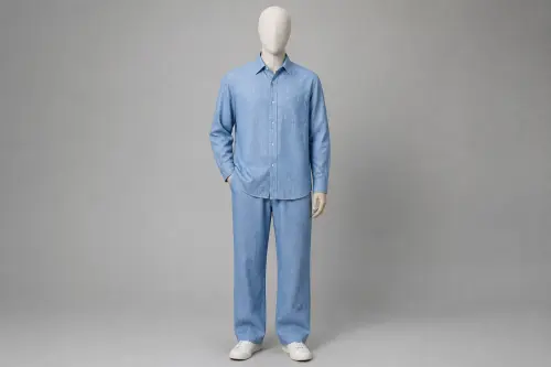 Sky Blue Chambray Full-Sleeve Loose Pant Co-ord – Men's Chambray Shirt + Loose Pants | Custom Tailored
