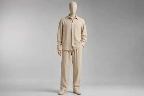 Beige Linen Full-Sleeve Loose Pant Co-ord – Men's Beige Linen Shirt + Loose Pants | Custom Tailored