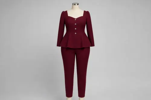 Maroon Peplum Pencil Co-ord – Maroon Peplum Top with Pencil Pants | Custom Tailored