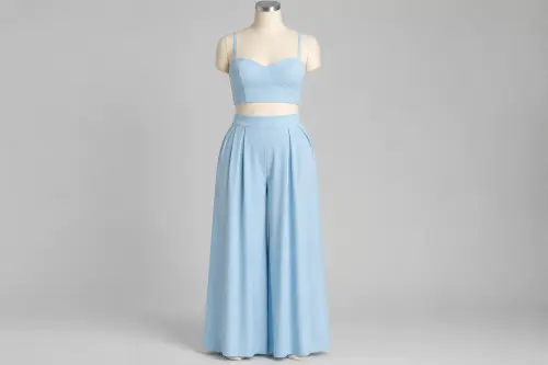 Powder Blue Crop Palazzo Co-ord – Powder Blue Crop Top with Palazzo | Custom Tailored