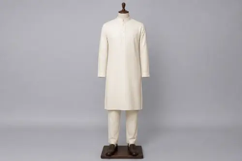 Cream Cotton Straight Kurta Pajama – Men's Cream Cotton Ethnic Set | Custom Tailored