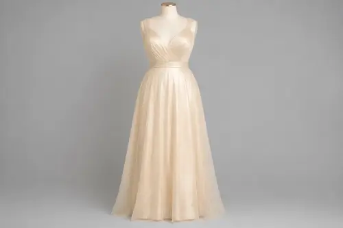 Champagne Organza A-Line Gown – Champagne Organza Floor-Length Gown | Custom Tailored