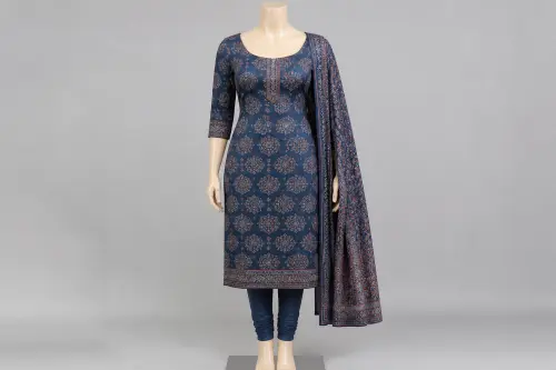 Navy Ajrakh Print Churidar Kameez – Cotton Silk Block Print Set | Custom Tailored