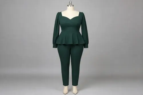 Forest Green Peplum Pencil Co-ord – Forest Green Peplum with Pencil Pants | Custom Tailored