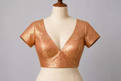 Copper Metallic Brocade V-Neck Blouse – Tissue Brocade Designer Blouse | Custom Tailored