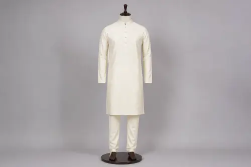 Ivory Jacquard Kurta Pajama – Men's Ivory Jacquard Festive Set | Custom Tailored
