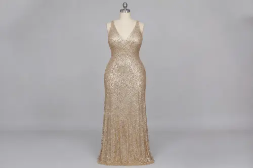 Champagne Sequin Gown – Champagne Sequin Floor-Length Gown | Custom Tailored