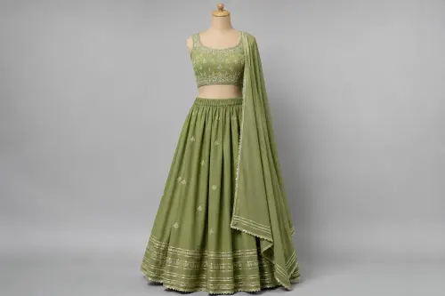 Mehndi Green Cotton Lehenga – Cotton Lehenga with Gota Work | Custom Tailored
