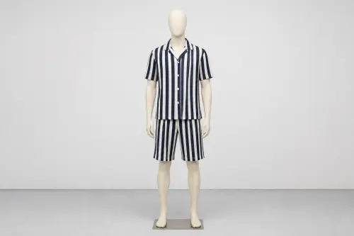 Navy Stripe Half-Sleeve Shorts Co-ord – Men's Stripe Shirt + Matching Shorts | Custom Tailored