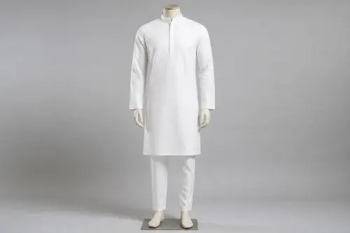 White Short Kurta Pajama – Men's White Knee-Length Kurta Set | Custom Tailored