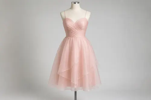 Rose Pink Fit and Flare Dress – Rose Pink Organza Mix Midi | Custom Tailored