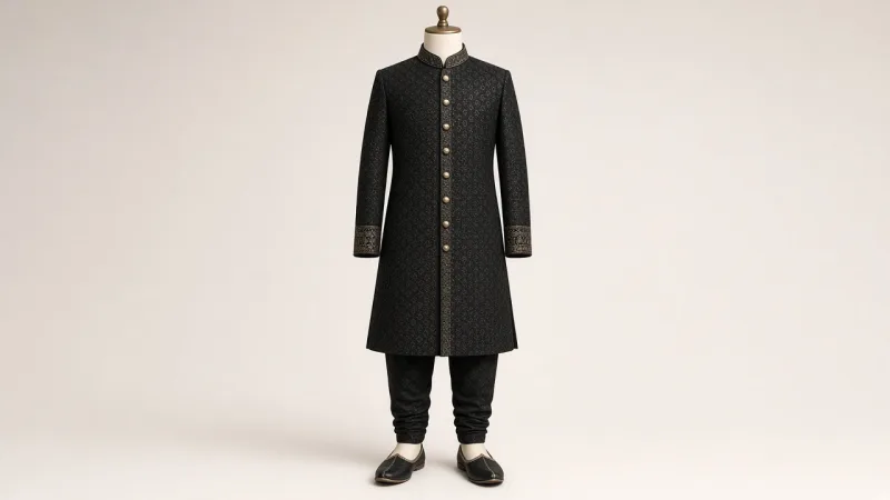 Black Banarasi Formal Sherwani – Boys' Black Banarasi Formal Sherwani + Churidar | Custom Tailored Kids