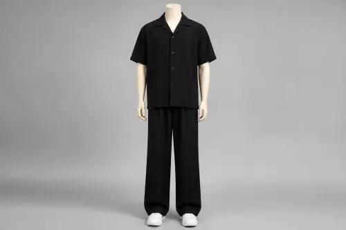 Black Half-Sleeve Cuban Loose Pant Co-ord – Men's Black Cuban Shirt + Loose Pants | Custom Tailored