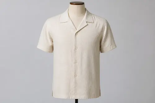 Cream Linen Cuban Collar Shirt – Men's Cream Short-Sleeve Resort Shirt | Custom Tailored