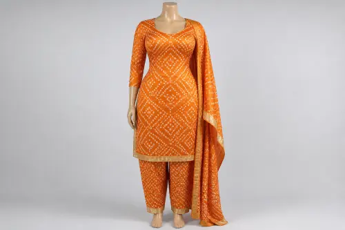 Sunset Orange Bandhani Salwar Kameez – Gaji Silk Tie-Dye Set | Custom Tailored