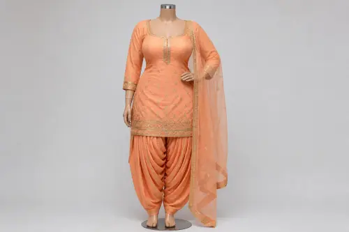 Peach Patiala Salwar Kameez – Soft Peach Silk with Gold Gota Patti | Custom Tailored