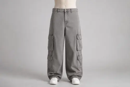 Stone Oversized Cargo Pants – Stone Grey Twill Baggy Cargo | Custom Tailored