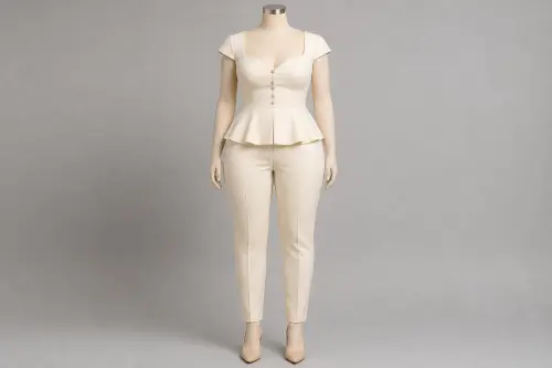 Ivory Peplum Pencil Co-ord – Ivory Peplum Top with Pencil Pants | Custom Tailored