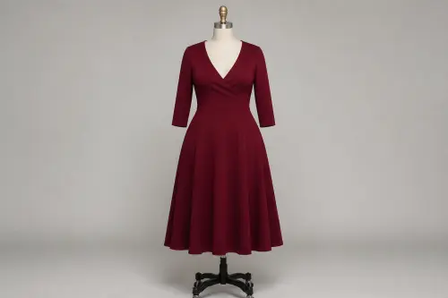 Maroon Fit and Flare Dress – Maroon Ponte Fit-and-Flare Midi | Custom Tailored