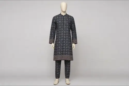 Indigo Ajrakh Kurta Pajama – Men's Indigo Ajrakh Print Ethnic Set | Custom Tailored